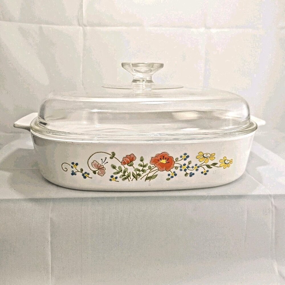 Corningware Wildflower Casserole Dish Lid 10" orange floral vtg 2.5qt bakeware - Picture 6 of 7